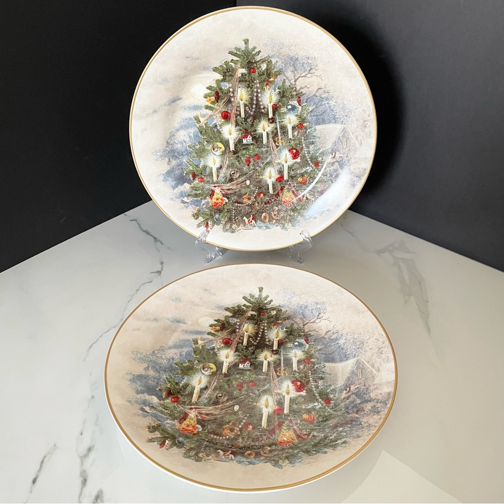 SET of 2 Nostalgic Christmas Tree Dinner Plates by Pottery Barn